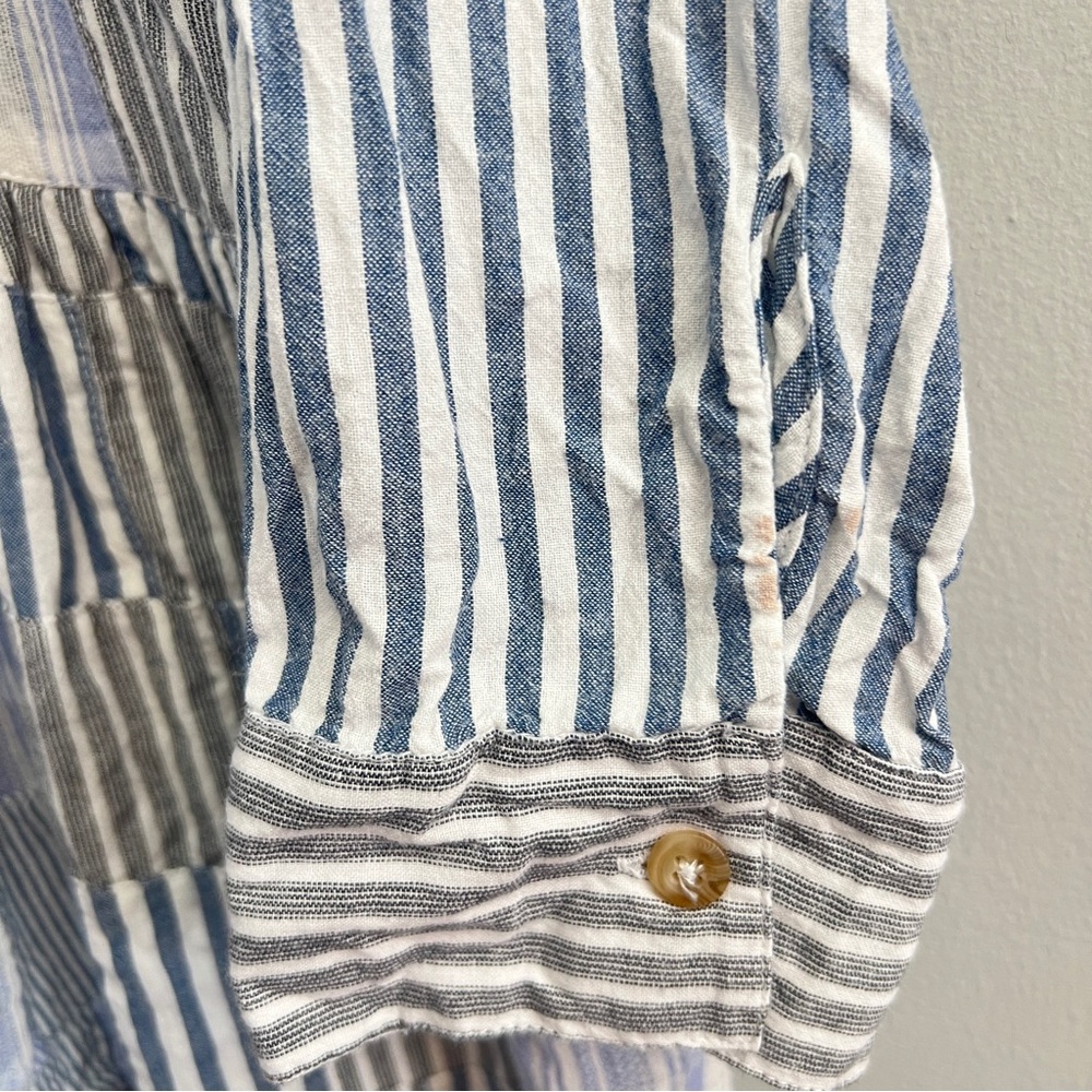 Maeve Anthropologie Blue/Multi Striped Patchwork Button Shirt, Size XS - Picture 3 of 6